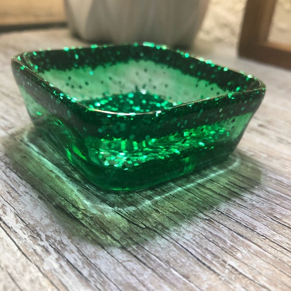 Green Glitter Jewelry Dish - Glam Square Shaped - Picture 9 of 11